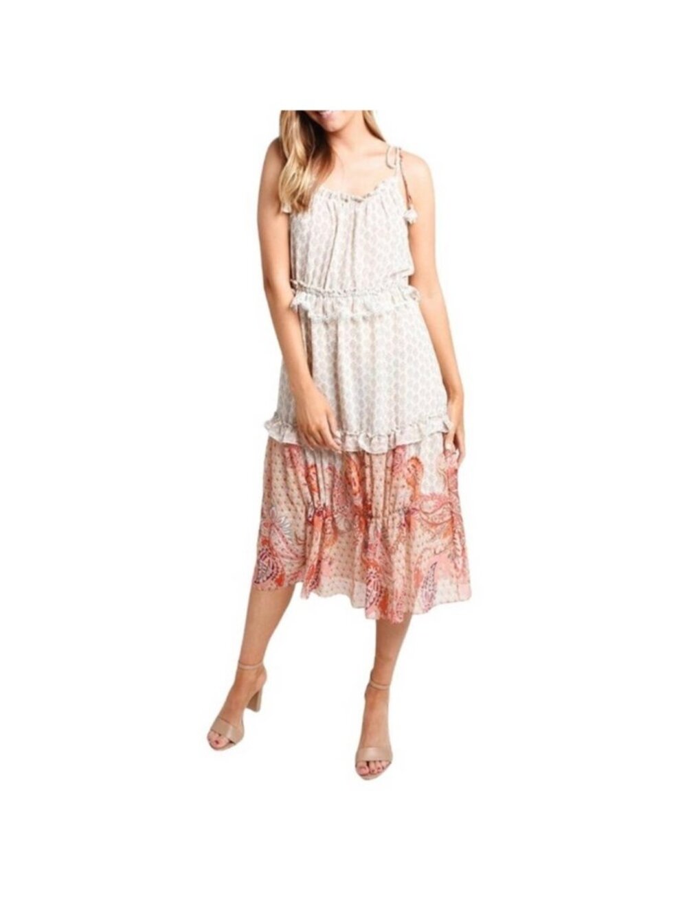 Misa Los Angeles Dionica Midi Dress Orange Paisley floral print SZM